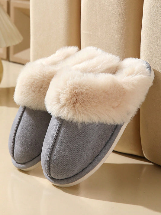 Thickened Wool Plush Home Slippers for Men & Women, Fashionable, Comfortable, Warm, Non-Slip, Closed Toe