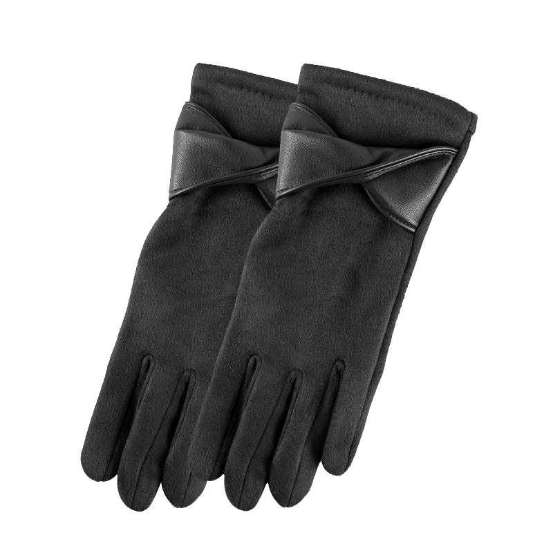 Autumn Winter Women Fashion Elegant Suede Keep Warm Touch Screen Thin Fleece Bow Cute Gloves Drive Cycling Windproof