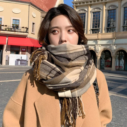 Scarf Female Winter Korean Version of Everything with British Classic Checker Thickened Students Autumn Winter Male Neck Warm Lo