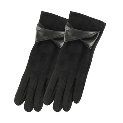 Autumn Winter Women Fashion Elegant Suede Keep Warm Touch Screen Thin Fleece Bow Cute Gloves Drive Cycling Windproof