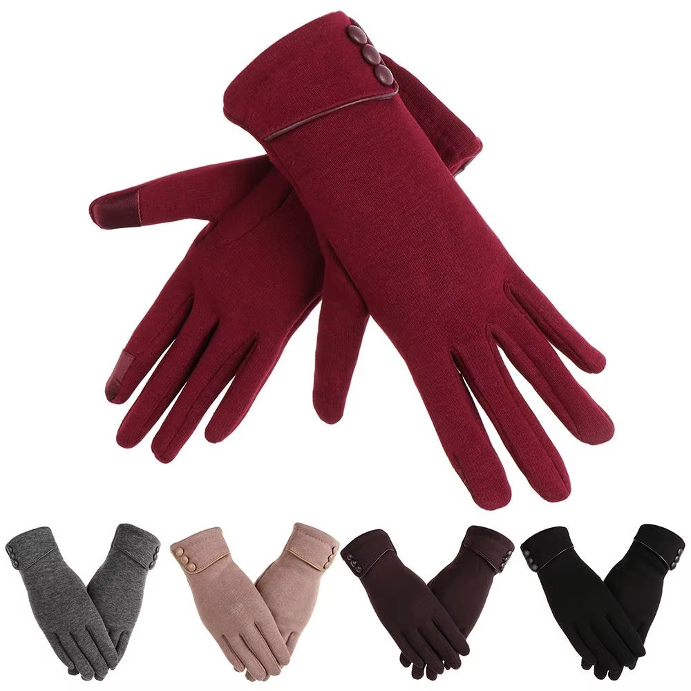 1Pair Women Winter Warm Gloves Touch Screen Fleece Lined Thermal Mittens Driving Ski Windproof Gloves