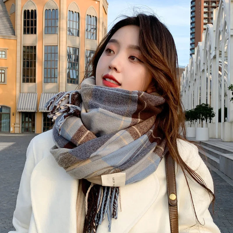 Scarf Female Winter Korean Version of Everything with British Classic Checker Thickened Students Autumn Winter Male Neck Warm Lo